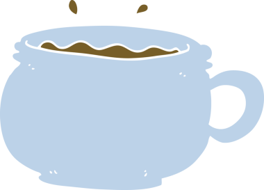 Bir insan tarafından çizilmiş düz renk çizgi film tarzı sıcak kahve.