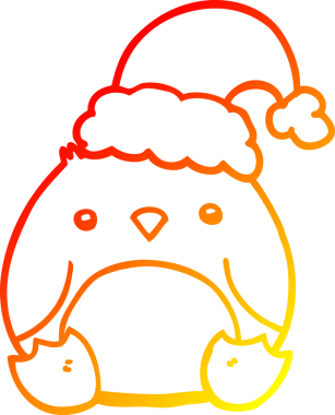 Bir insan tarafından çizilmiş Noel şapkası giyen sevimli bir penguen çizimi.