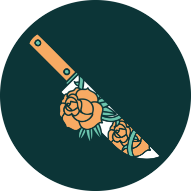 Bir hançerin ve bir insanın çizdiği çiçeklerin ikonik dövme şekli.