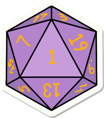 Bir insan tarafından çizilmiş doğal 1 D20 zar etiketi.