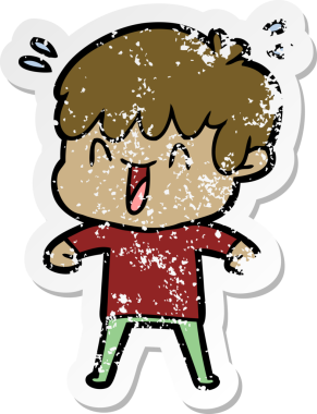 Bir insan tarafından çizilmiş gülen bir çizgi film karakterinin sıkıntılı çıkartması.