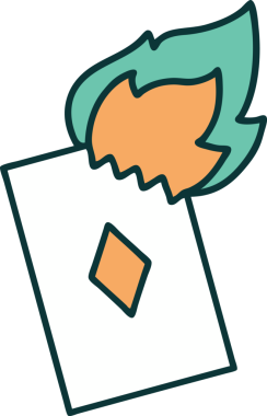 Bir insan tarafından çizilmiş alevli bir kartın ikonik dövme şekli