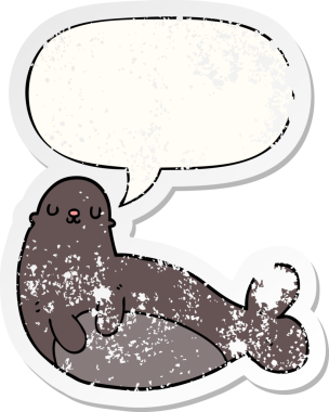 Konuşma baloncuklu karikatür mührü bir insan tarafından çizilmiş sıkıntılı eski bir çıkartma