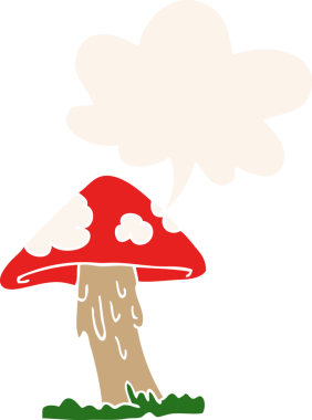 bir insan tarafından çizilmiş retro tarzı konuşma baloncuklu mantar.