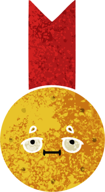 Bir insan tarafından çizilmiş altın madalyanın retro çizim tarzı karikatürü.