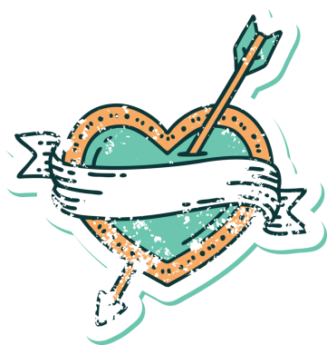 Bir insan tarafından çizilmiş ok kalp ve pankartın sembolik dövmeli görüntüsü