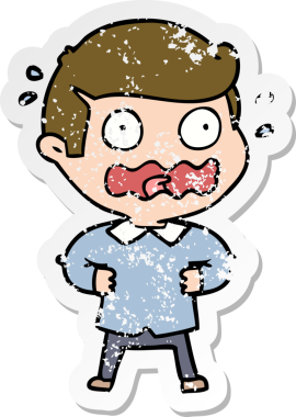 Bir çizgi film karakterinin sıkıntılı çıkartması bir insan tarafından çizilmiş.