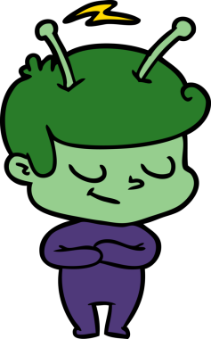 Bir insan tarafından çizilmiş dost canlısı çizgi film uzay adamı.