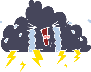Bir insan tarafından çizilmiş düz renk çizgi film gökgürültüsü bulutu