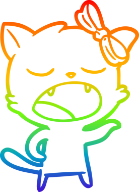 gökkuşağı gradyan çizgi çizimi bir insan tarafından çizilmiş esneyen kedi