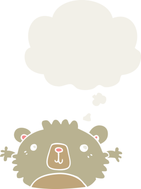 Düşünce baloncuğu olan komik çizgi film ayısı insan tarafından çizilmiş.