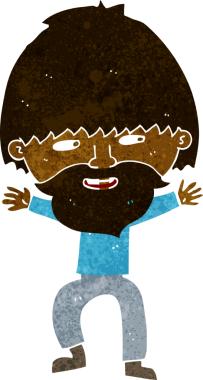 Bir insan tarafından çizilmiş sakallı mutlu adam çizgi filmi.