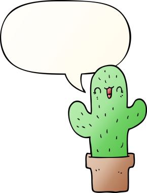 bir insan tarafından çizilmiş, konuşma baloncuklu çizgi film kaktüsü.