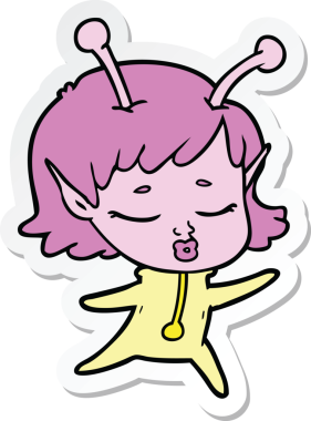 Bir insan tarafından çizilmiş uzaylı bir kızın çıkartması.