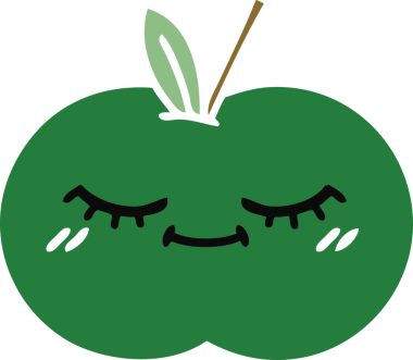 Bir insan tarafından çizilmiş sulu bir elmanın düz renkli retro karikatürü