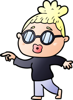 Bir insan tarafından çizilmiş gözlüklü bir karikatür kadın.