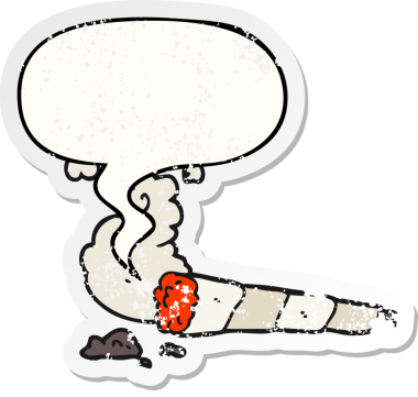 Konuşma baloncuklu çizgi film sigarası bir insan tarafından çizilmiş sıkıntılı eski bir çıkartma