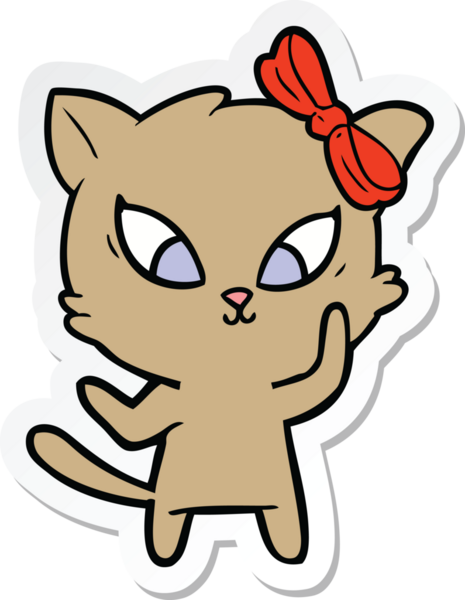 Bir insan tarafından çizilmiş çizgi film kedisinin çıkartması.