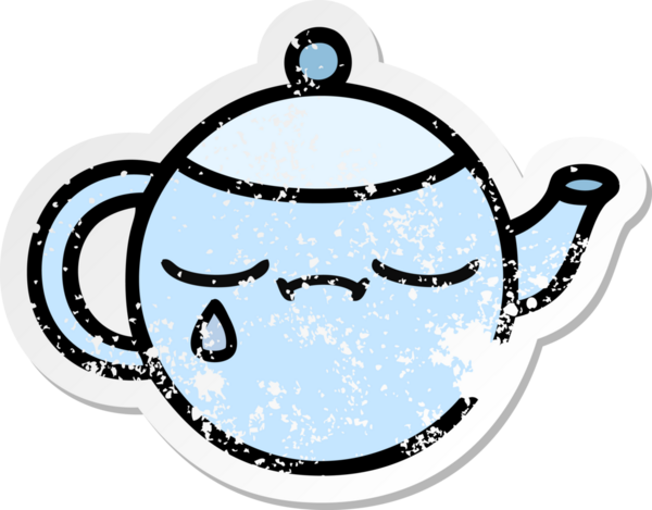 Bir insan tarafından çizilmiş üzgün çay demliğinin hüzünlü çıkartması.