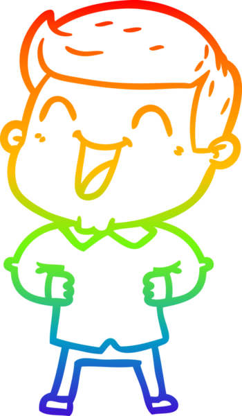 Gökkuşağı gradyan çizgi çizimi bir insan tarafından çizilmiş gülen bir karikatür adam