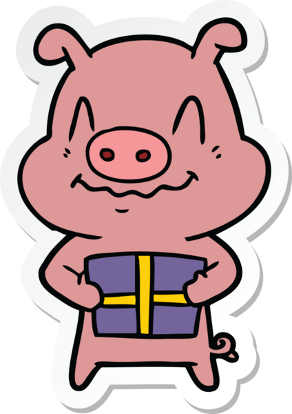 Bir insan tarafından çizilmiş sinirli çizgi film domuzu çıkartması.