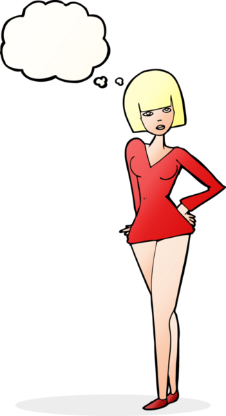 Bir insan tarafından çizilmiş düşünce baloncuğu olan güzel bir kadın.