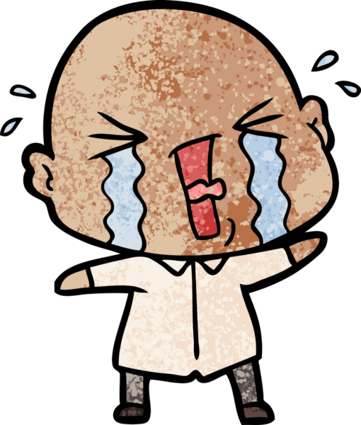 Bir insan tarafından çizilmiş ağlayan kel bir adam.