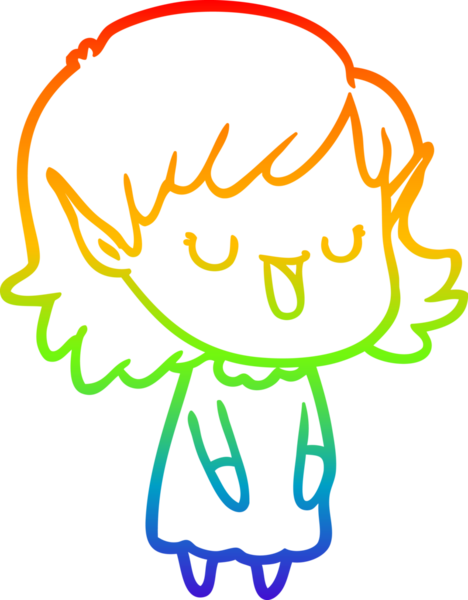 Gökkuşağı gradyan çizgi çizimi bir insan tarafından çizilmiş bir elf kızı