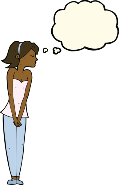 Bir insan tarafından çizilmiş düşünce baloncuğu olan güzel bir kadın.