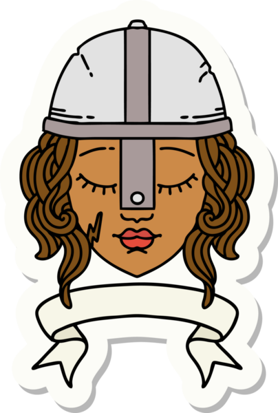 Bir insan tarafından çizilmiş parşömen pankartı olan bir insan savaşçı karakterinin çıkartması.