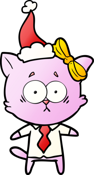 Bir insan tarafından çizilmiş Noel Baba şapkası takan bir kedinin gradyan çizimi.