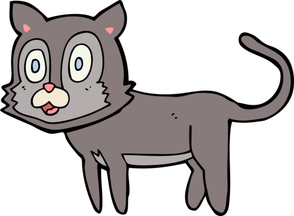 Bir insan tarafından çizilmiş mutlu çizgi film kedisi.