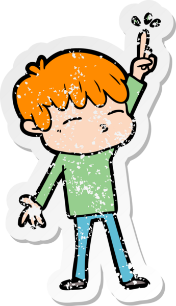 Bir insan tarafından çizilmiş, sıkıntılı bir çizgi film çıkartması.