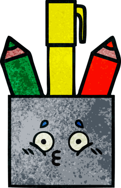 Bir insan tarafından çizilmiş bir kalem tenceresinin retro grunge desen karikatürü