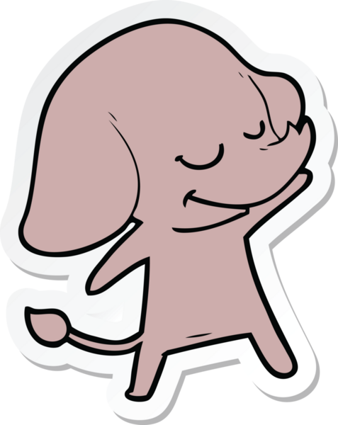 Bir insan tarafından çizilmiş gülümseyen fil çıkartması.