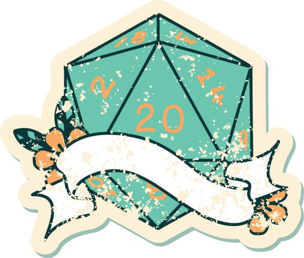 Retro Dövme Biçimi Doğal 20 D20 zar bir insan tarafından çizildi