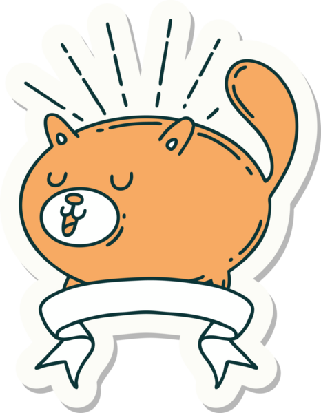 Bir insan tarafından çizilmiş dövme stili mutlu bir kedi.