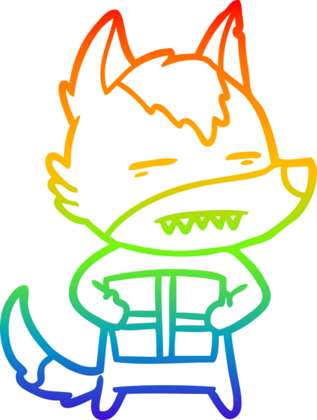 Gökkuşağı gradyan çizgi çizimi bir insan tarafından çizilmiş bir karikatür kurdu