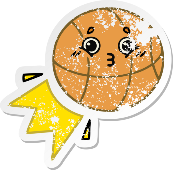 Bir insan tarafından çizilmiş şirin bir basketbol topunun sıkıntılı çıkartması.