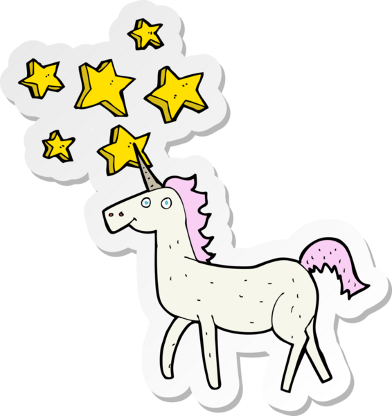 Bir insan tarafından çizilmiş sihirli bir tek boynuzlu atın çıkartması.