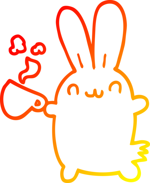 Bir insanın çizdiği kahveyi içen sevimli bir tavşanın çizimi.