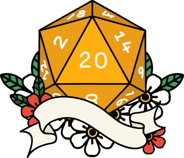 Retro Dövme Biçimi Doğal 20 D20 zar bir insan tarafından çizildi