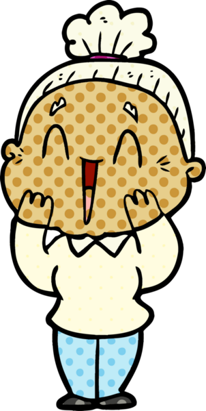 Bir insan tarafından çizilmiş mutlu yaşlı kadın çizgi filmi.