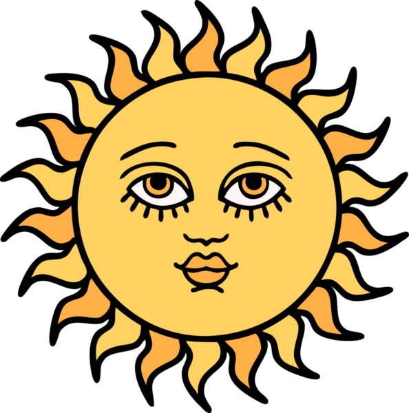 Bir insan tarafından çizilmiş geleneksel güneş şeklinde dövme.