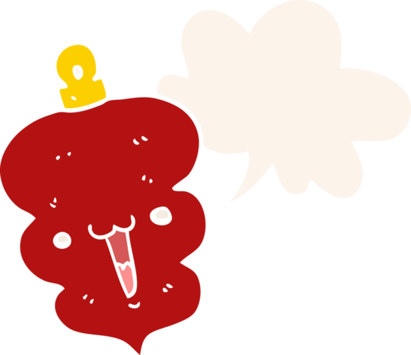 Bir insan tarafından çizilmiş retro tarzı konuşma baloncuğuyla süslü bir karikatür Noel süslemesi.