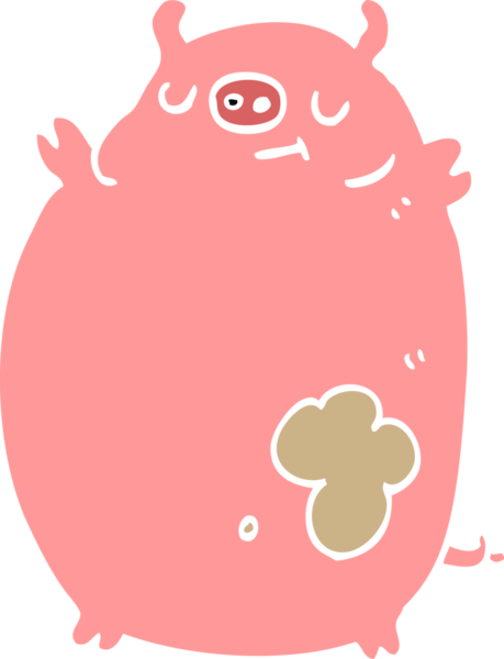 Bir insan tarafından çizilmiş düz renkli çizgi film şişman domuz.