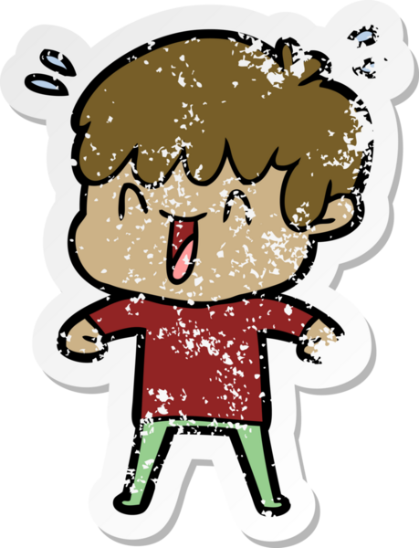 Bir insan tarafından çizilmiş gülen bir çizgi film karakterinin sıkıntılı çıkartması.