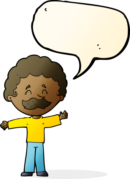 Bir insan tarafından çizilmiş konuşma balonlu bıyıklı çizgi film çocuğu.