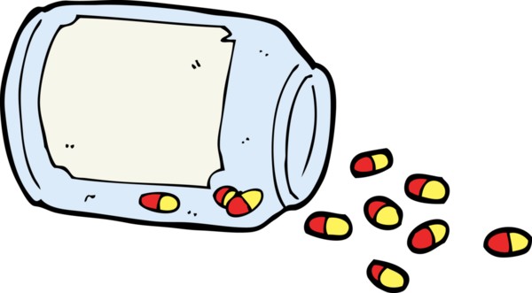 Bir insan tarafından çizilmiş bir kutu dolusu hap.