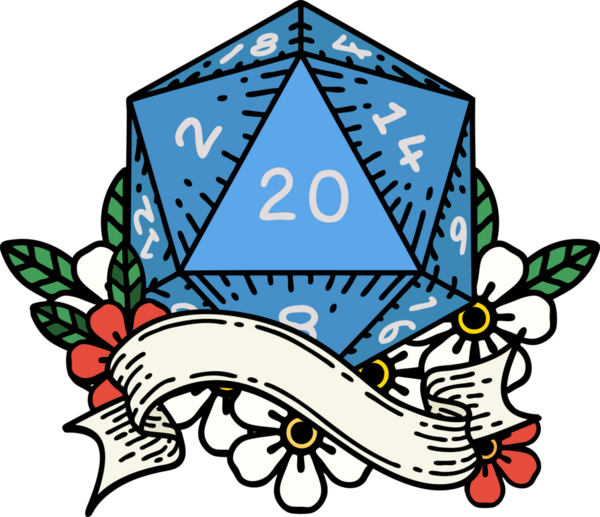 Retro Dövme Biçimi Doğal 20 D20 zar bir insan tarafından çizildi